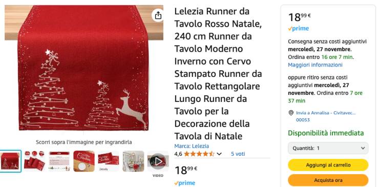 Runner natalizio Amazon